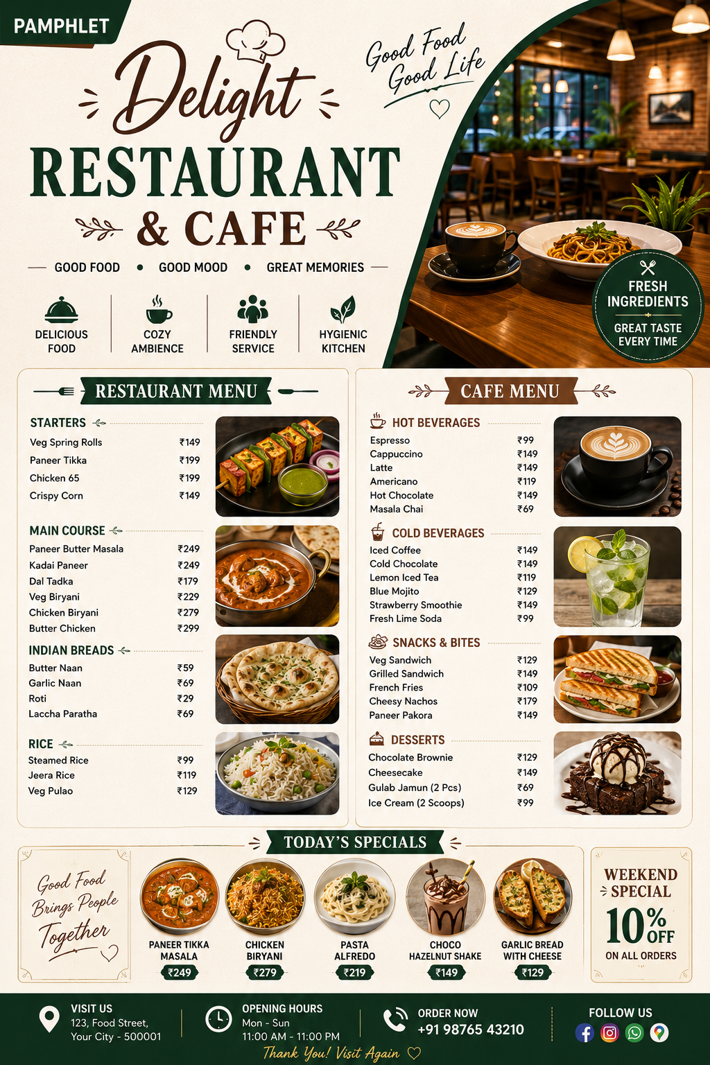 Restaurant & Cafe Menu Pamphlets
