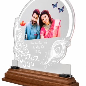 Premium Round Peacock Acrylic Photo Frame with LED Lighting